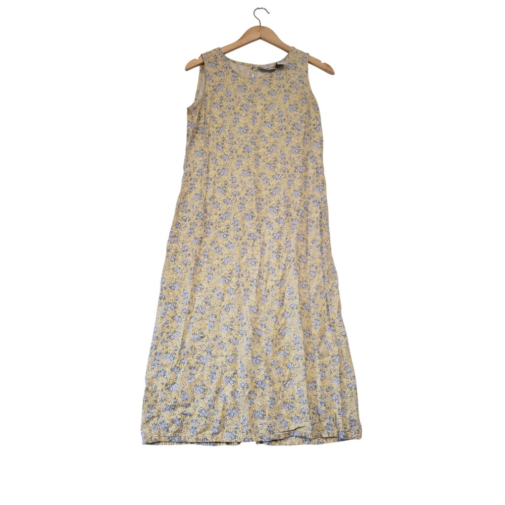 Studio Ease Petite Maxi Dress Womens 10P Yellow Floral Linen Blend 90s Vintage - Picture 1 of 8
